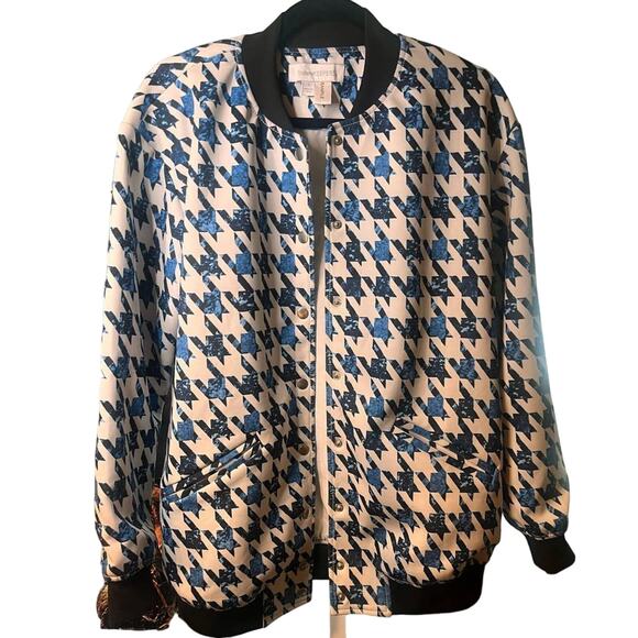 Finders Keepers Womens Blue Houndstooth Bomber Jacket Small - Picture 1 of 7